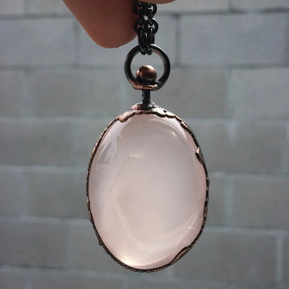 Star Rose Quartz Necklace/Reversible Spinning Amulet by Query Eve